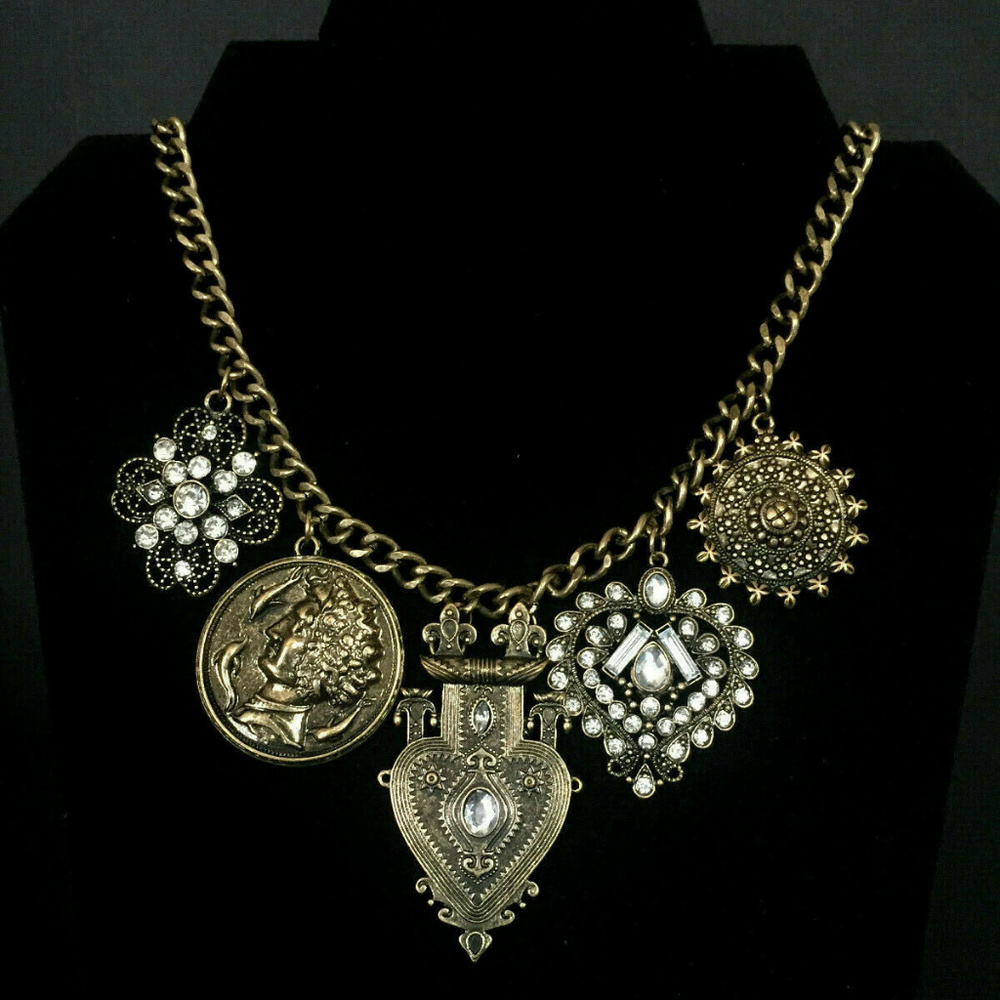 Oscar de la Renta Coin Antiqued Finish Necklace - Picture 1 of 8